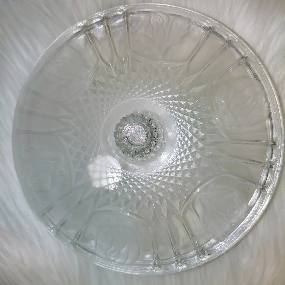 Vintage Clear with Frosted Floral Roses Candy Dish